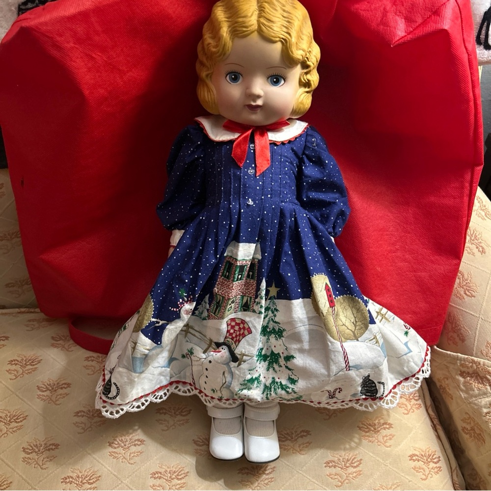 Vintage Daisy Kingdom Pansy Christmas Doll in Holiday Dress